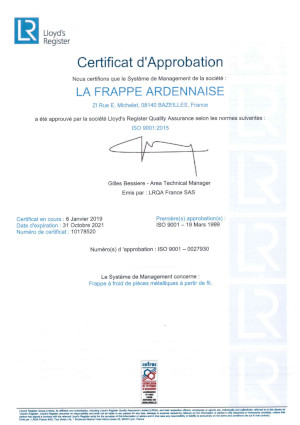 LFA08 Certificat ISO 9001 version 2015